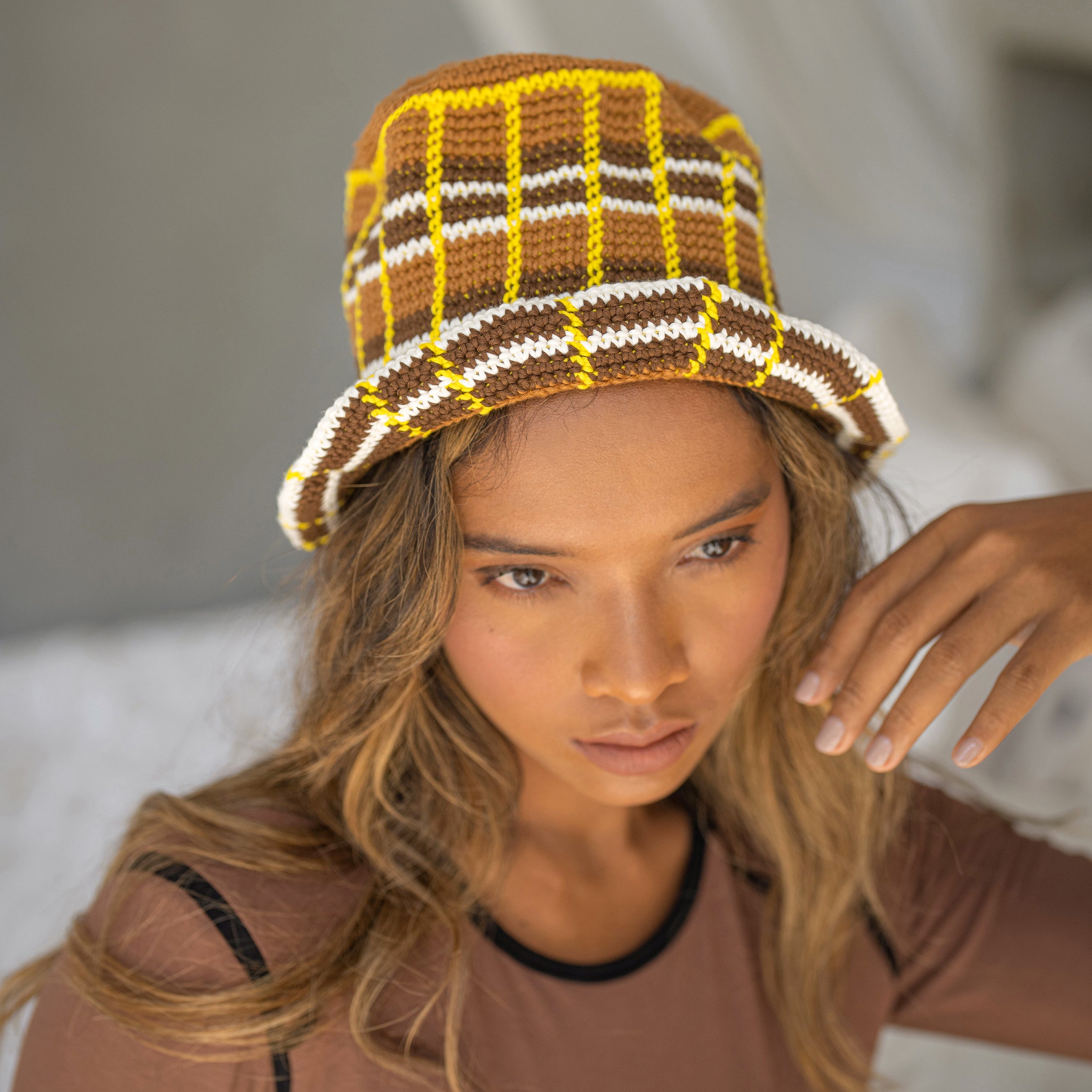 Island Tanning Plaid Crochet Hat
