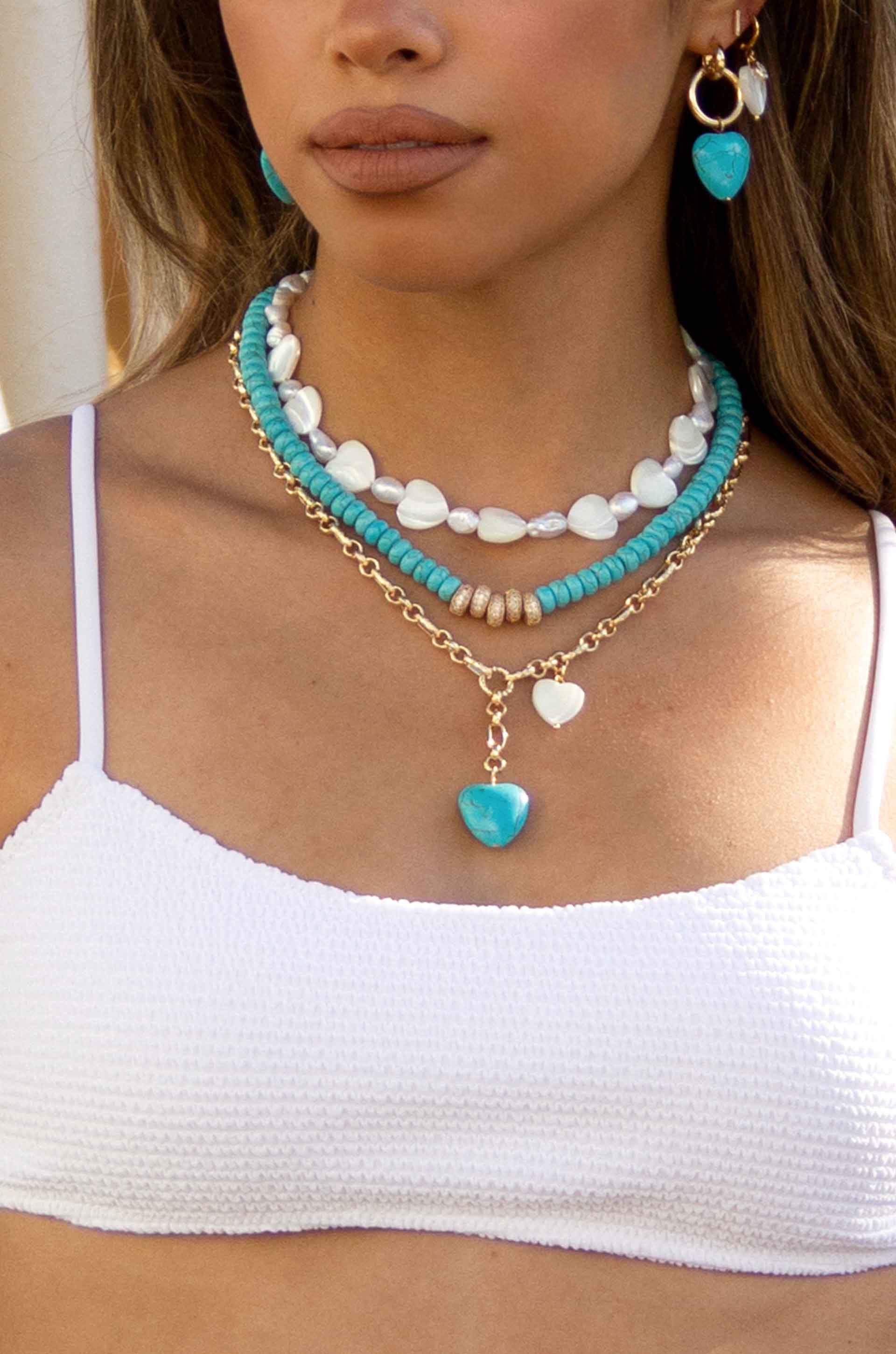 Turquoise and Pearl Hearts Lariat-6