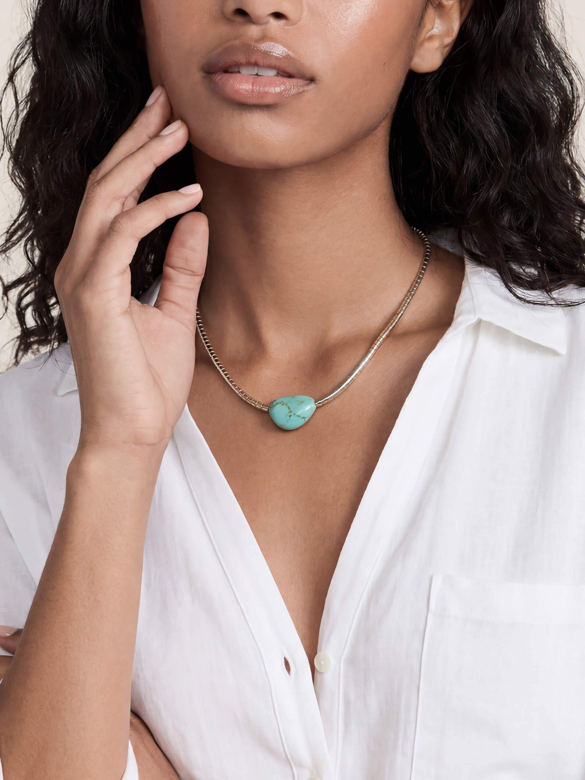 Beaded Turquoise Nugget Necklace-8