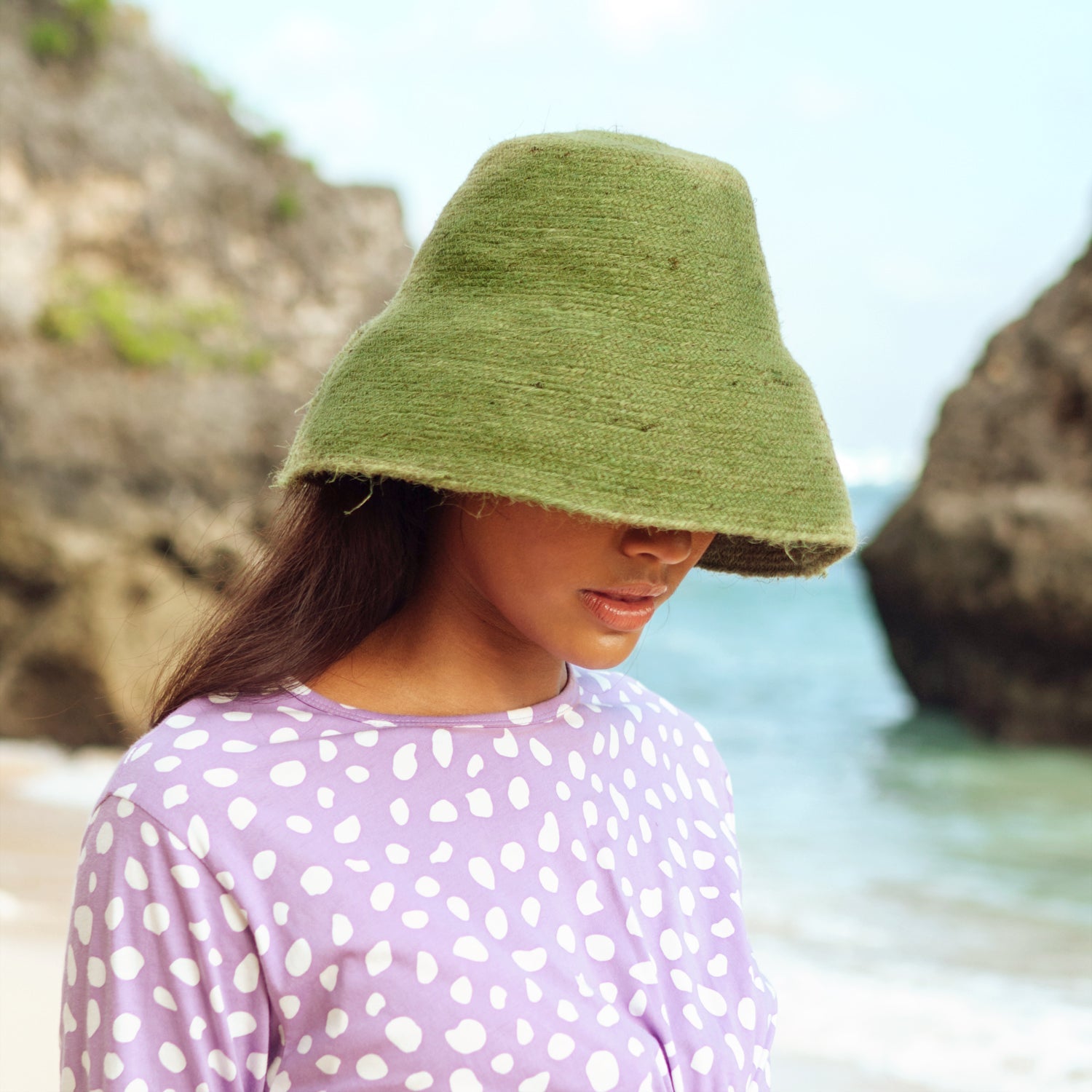 Naomi Jute Crochet Straw Hat in Matcha Green