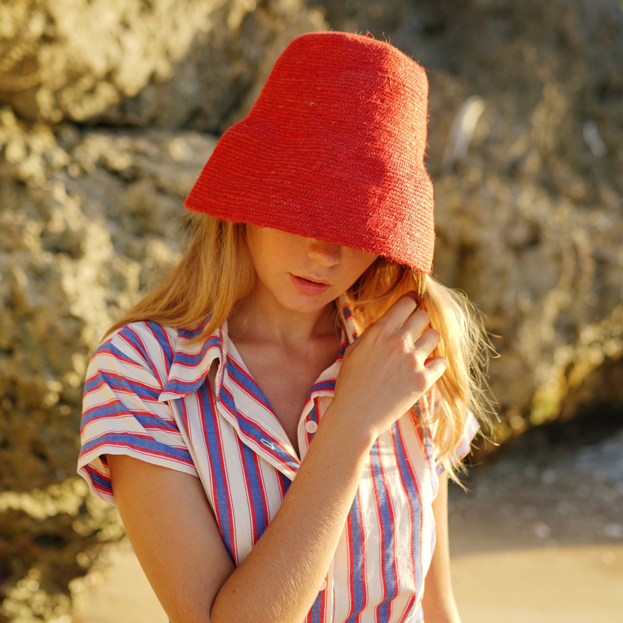 Naomi Jute Crochet Straw Hat In Red