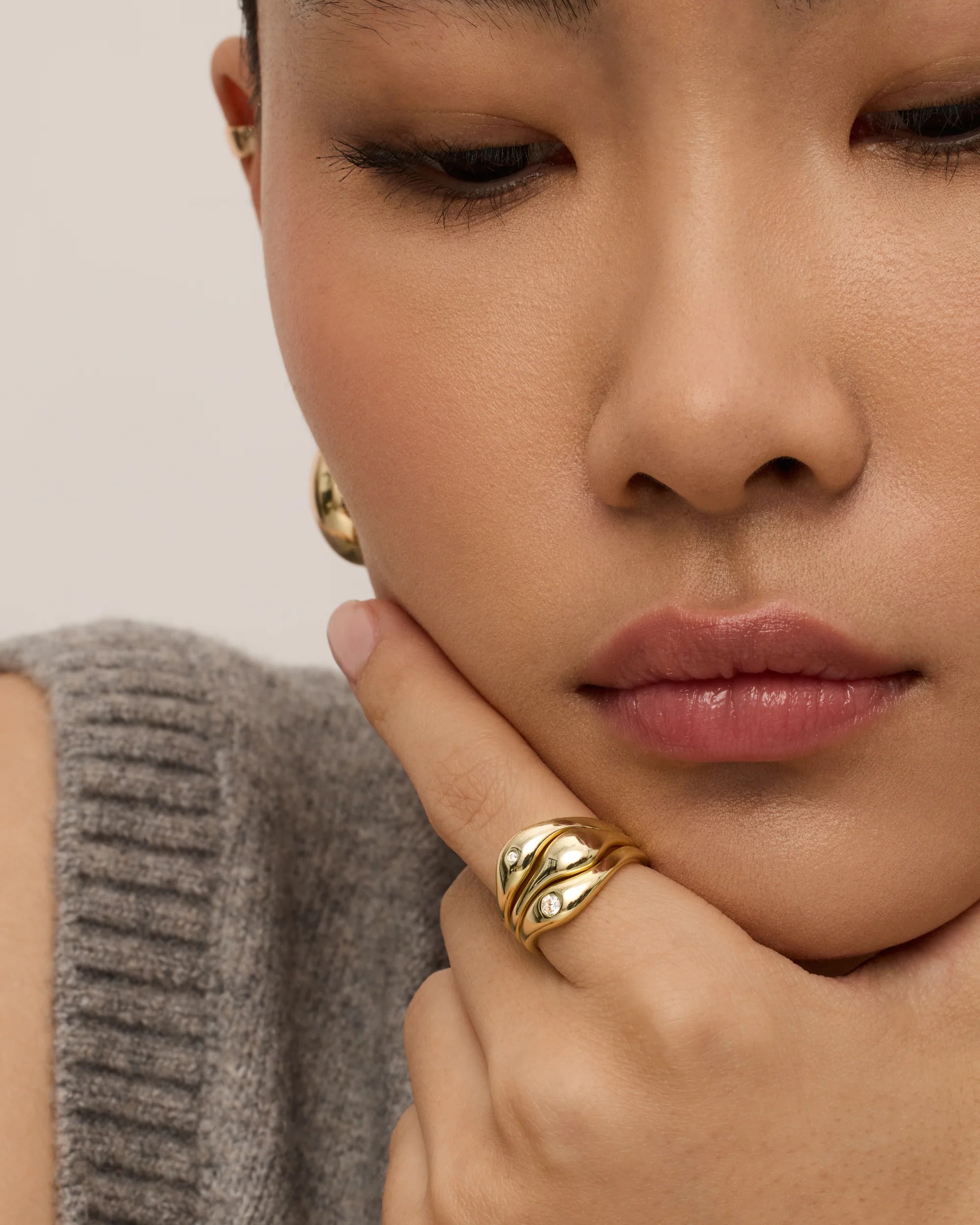 Gold Vermeil Diamond Triple Ring Stack Set-thumbmail-4