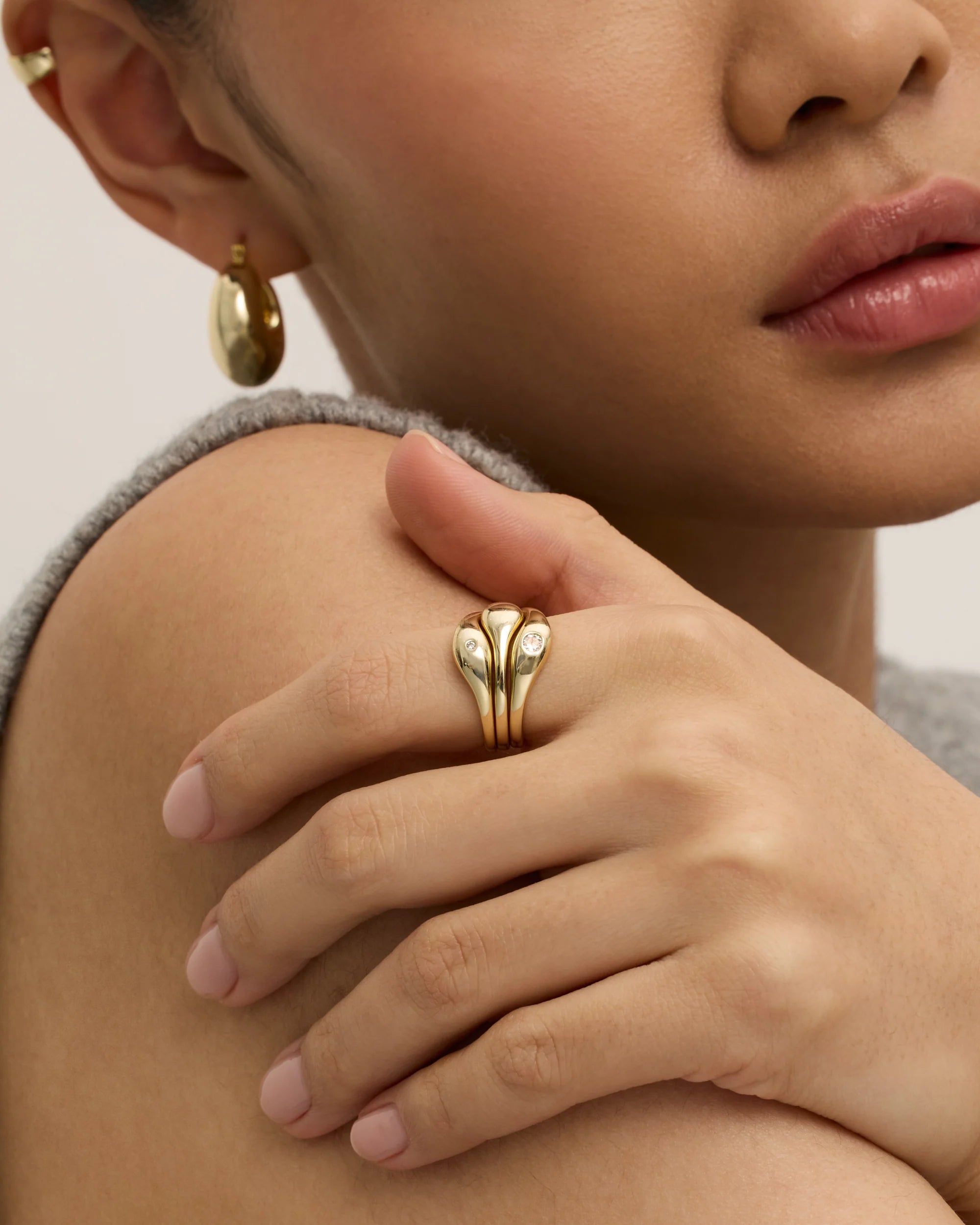 Gold Vermeil Diamond Triple Ring Stack Set-thumbmail-6