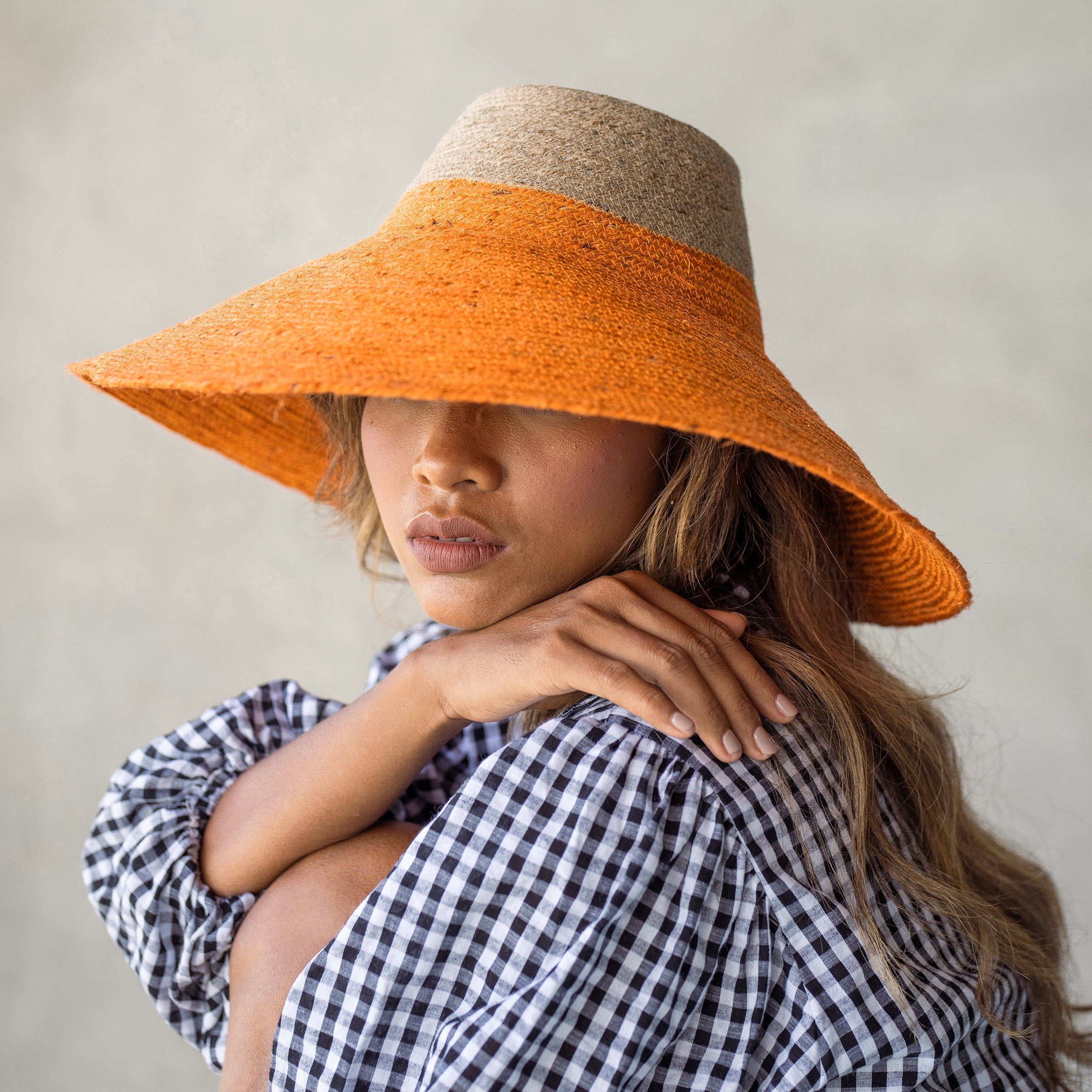 Riri Duo Jute Straw Hat In Tangerine Orange