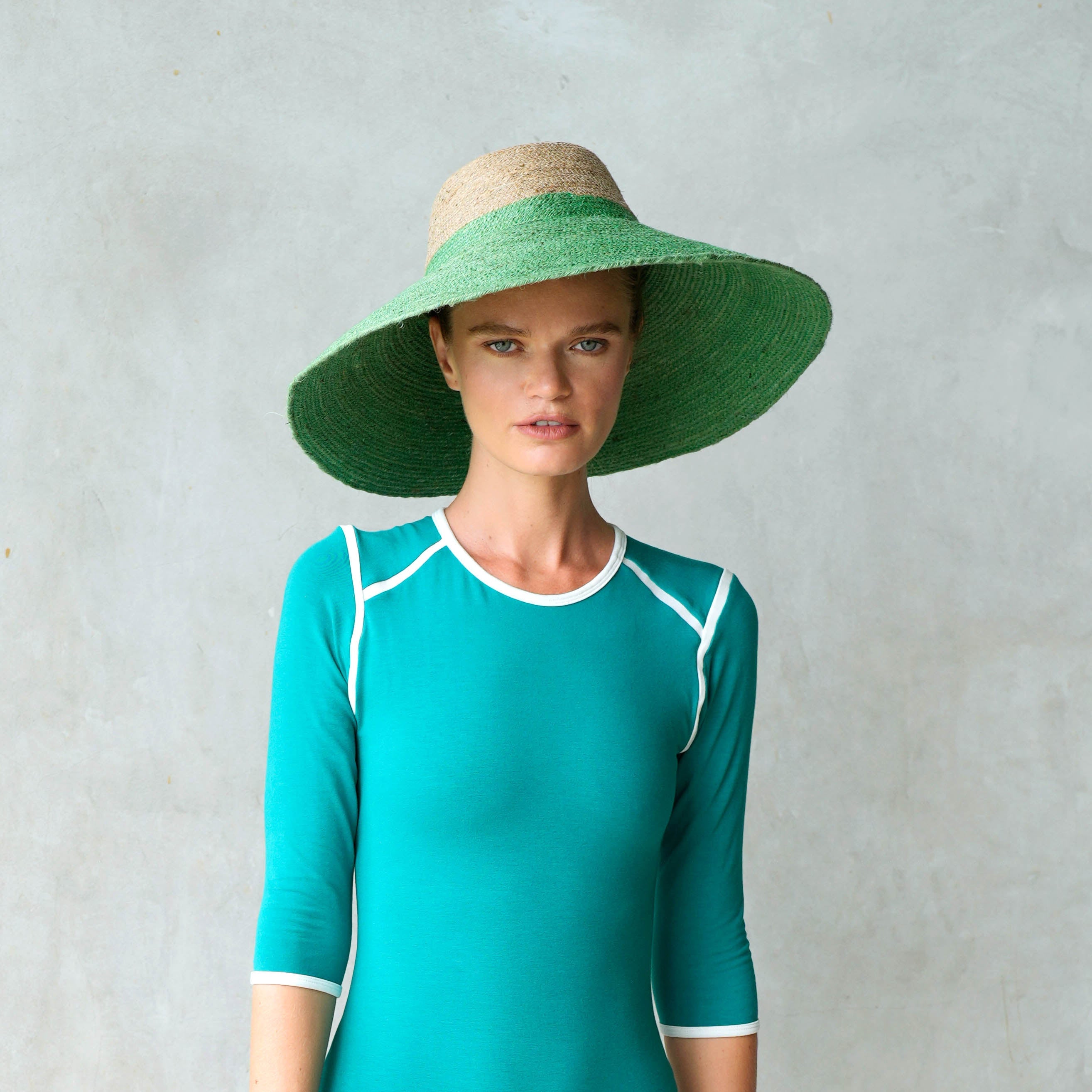 Riri Duo Jute Straw Hat In Natural & Kelly Green