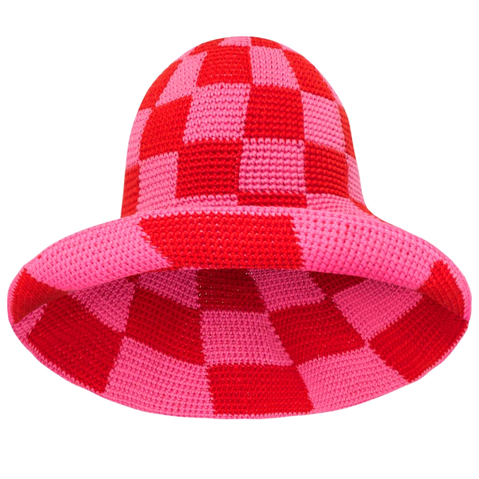 Shilo Checkered Crochet Hat In Red & Pink-2