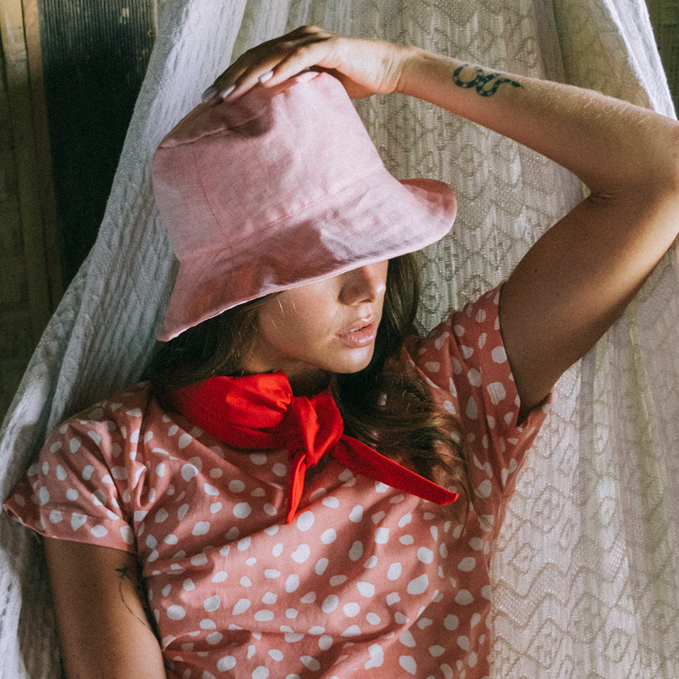 Watu Seaside Linen Bucket Hat, in Salt Pink