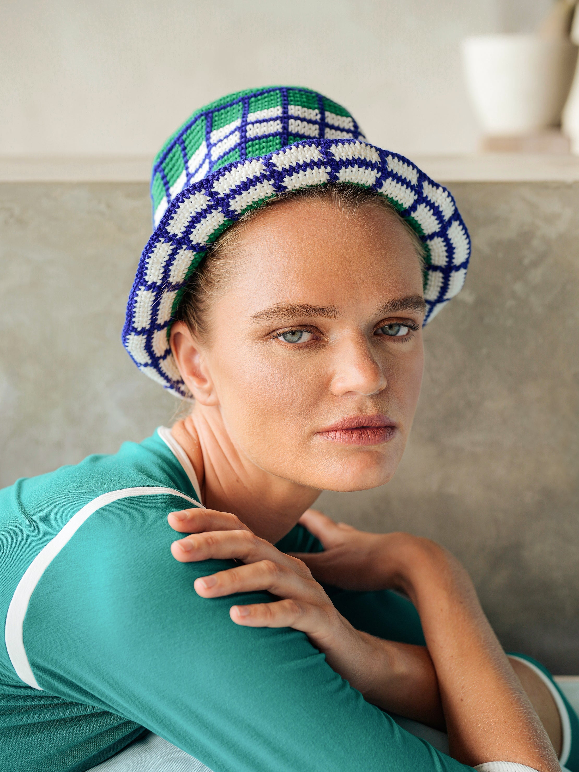 Wimbledon Plaid Crochet Hat-4