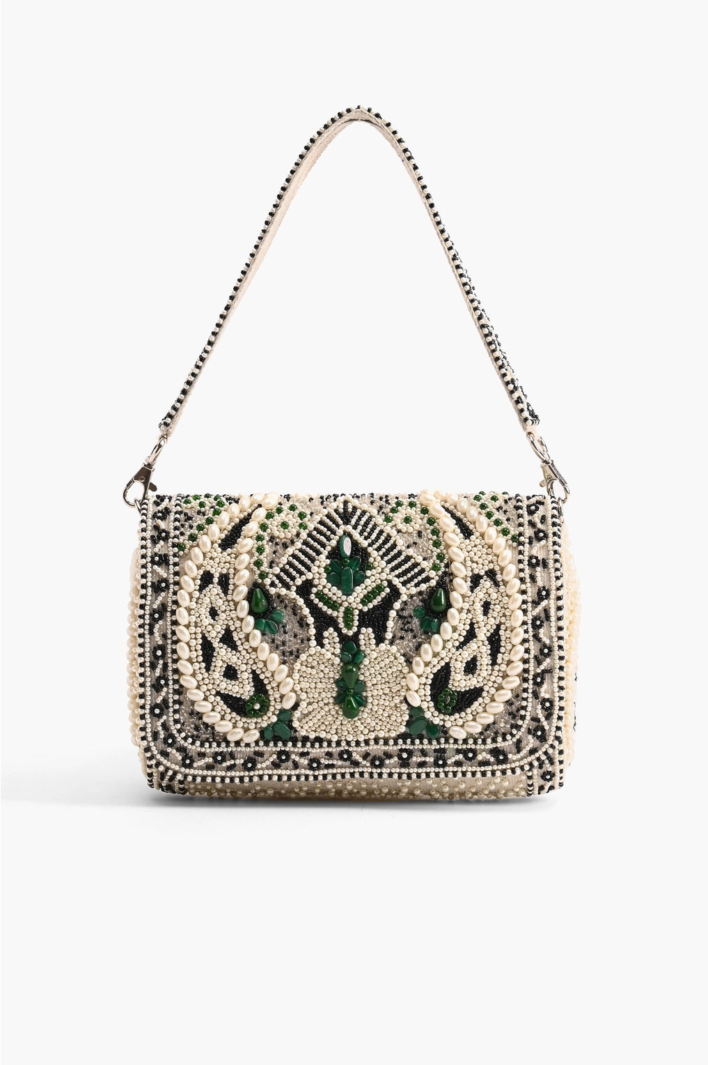 Emerald Stone Beaded Shoulder Bag