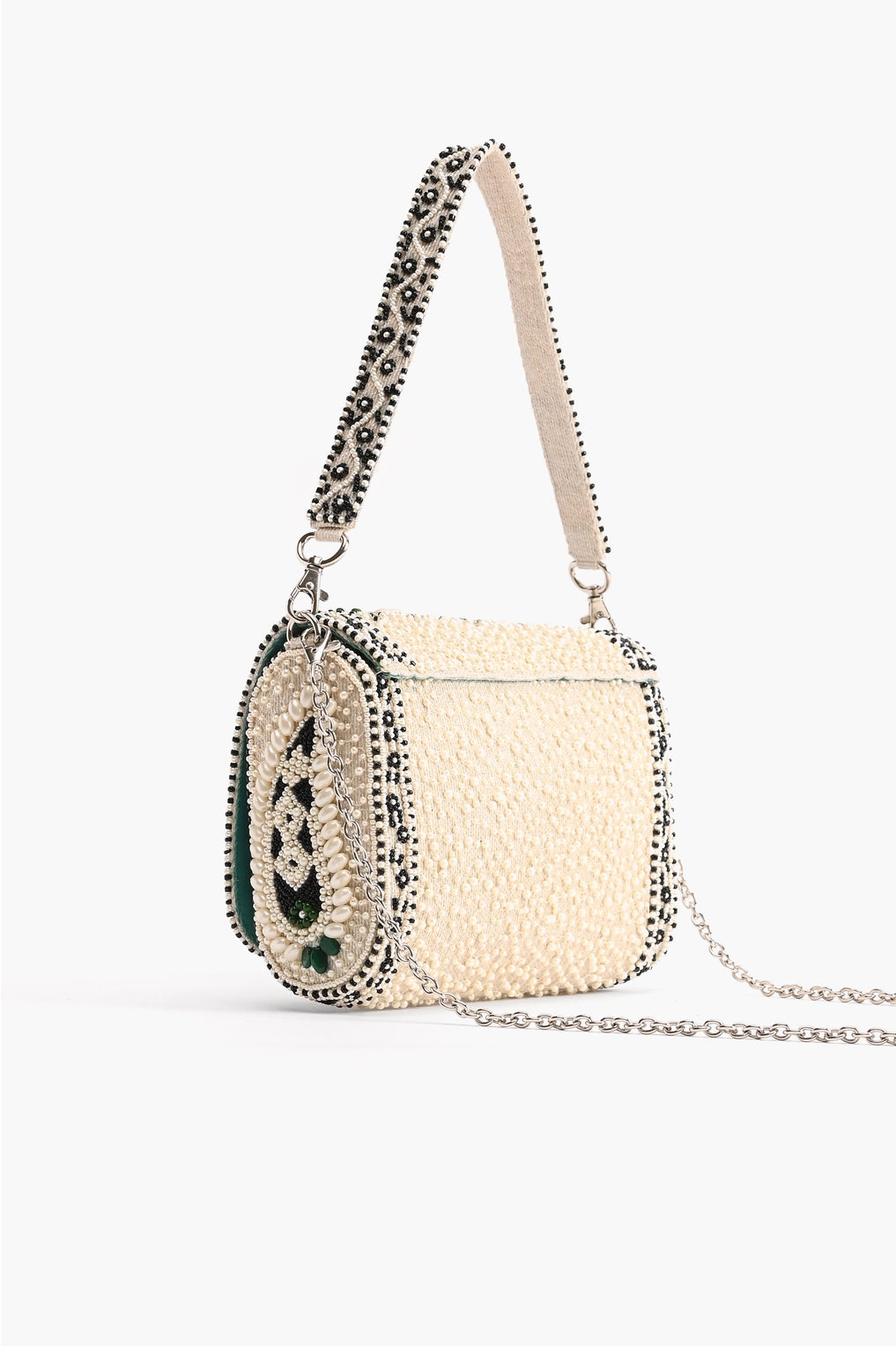 Emerald Stone Beaded Shoulder Bag